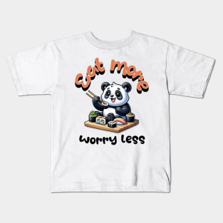 Eat More Worry Less Funny Panda Sushi Kids T-Shirt